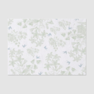Papel De Seda Pássaros cinzentos florais elegantes do vintage