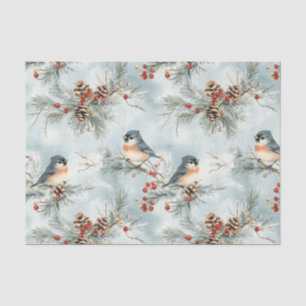 Papel De Seda Pássaros de inverno com Pinecones e neve
