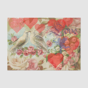Papel De Seda Pássaros do Amor Vintage Antigo Coração