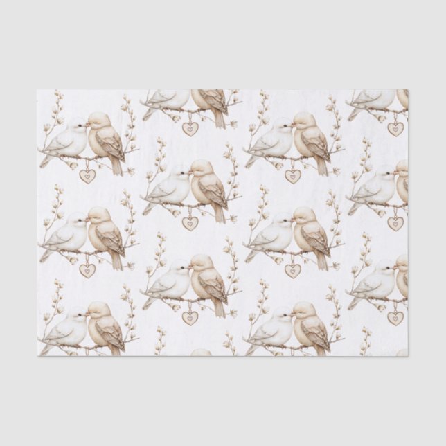 Papel De Seda Pássaros do Coração Casamento Amor Romântico (Frente )