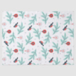 Papel De Seda Pássaros e Bolas de Natal<br><div class="desc">Pássaros de Natal bonitos ornamentos e folhagem de inverno, padrão de batizados sem costura. Cinza branca vermelha e azul-turquesa</div>