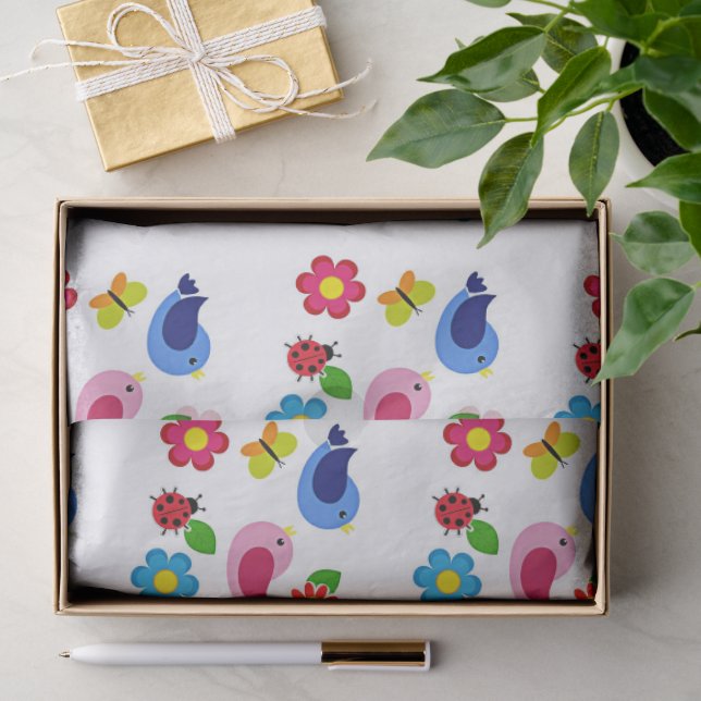 Papel De Seda Pássaros e flores primavera (Presente)