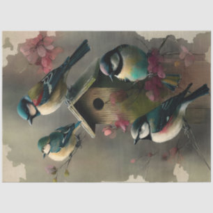 Papel De Seda Pássaros e Flores Série de Desenho de Efêmeras #18