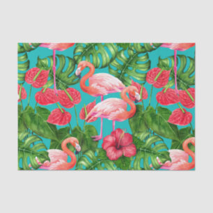 Papel De Seda Pássaros Flamingo e aquarela de jardim tropical