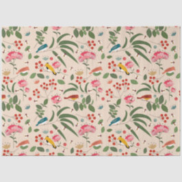 Papel De Seda Pássaros Florais De Mão Abelhas Padrão Botânico