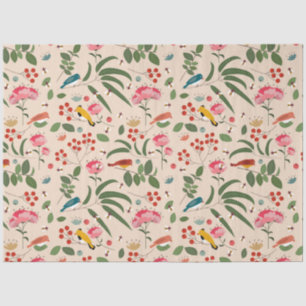 Papel De Seda Pássaros Florais De Mão Abelhas Padrão Botânico