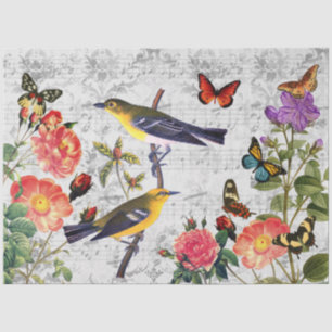 Papel De Seda Pássaros Flores Borboletas Música Vintage, Decoupa