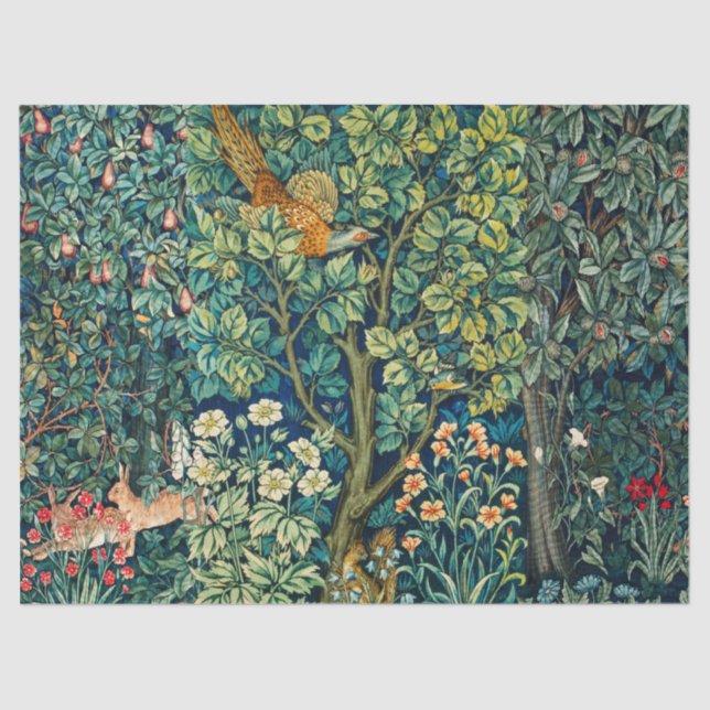 Papel De Seda Pássaros FLORESTAIS,Pássaro Faisão, Floral Verde (Frente )