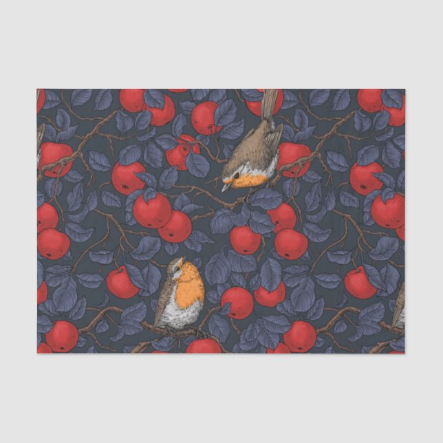 Papel De Seda Pássaros na macieira/azul e vermelho  (Frente )