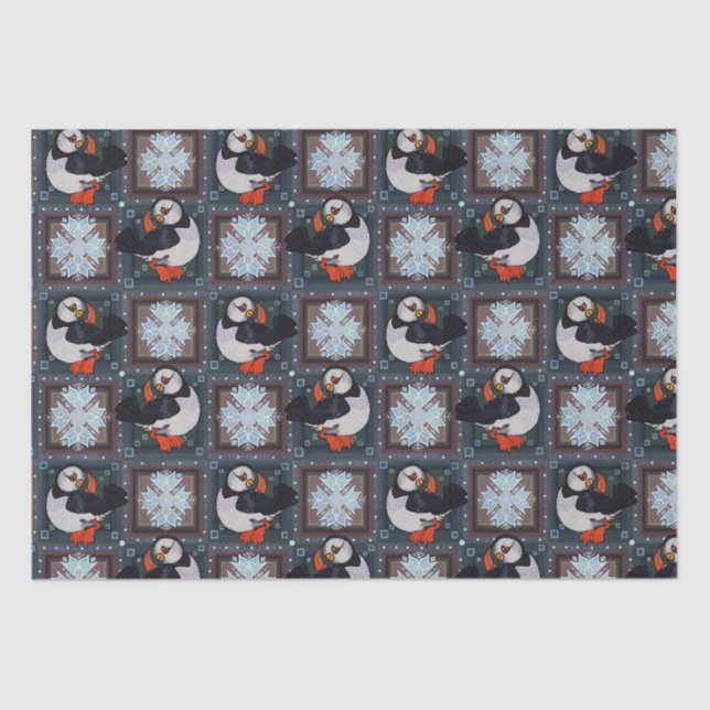 Papel De Seda Pássaros Puffin Cute Padrão de inverno r (Frente )