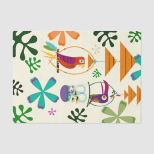 Papel De Seda Pássaros Tiki Moderno Vintage Retro Tropical