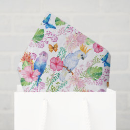 Papel De Seda Pássaros tropicais flores festa na praia lenço