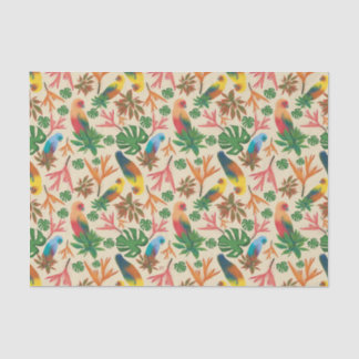 Papel De Seda Pássaros Tropicais Padrão Floral Colorido
