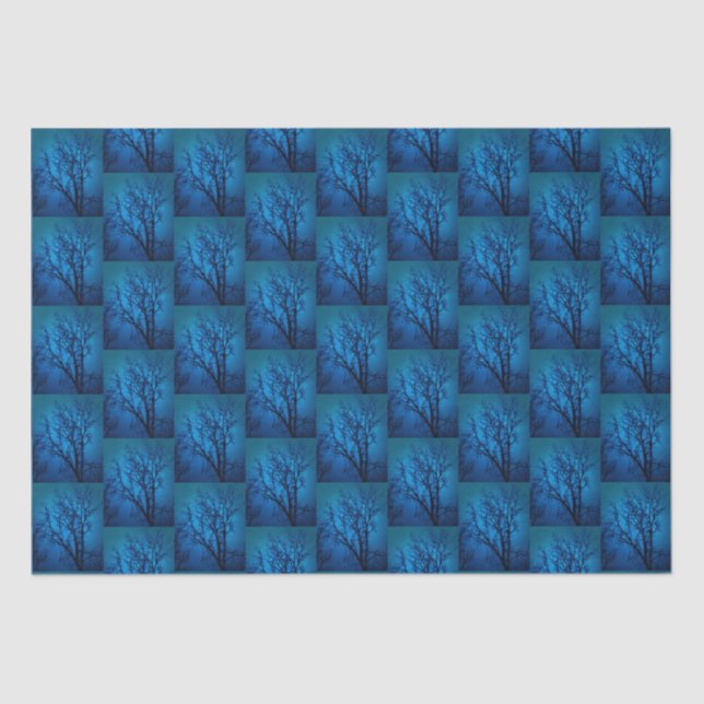 Papel De Seda Passe O Padrão De Abstrato Azul De Árvore De Vidro (Frente )
