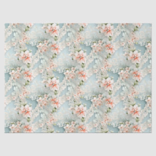 Papel De Seda Pastel Azul e Rosa Florais Vitorianos