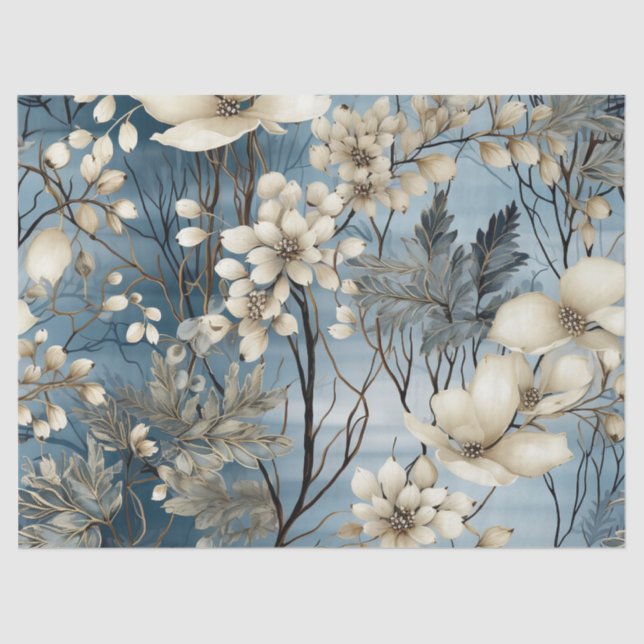 Papel De Seda Pastel Blue Floral Invernal de inverno inspirado n (Frente )