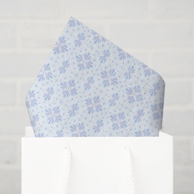 Papel De Seda Pastel Blue Geometric Floral Repeat Pattern  (Sacola de presentes)