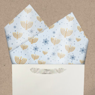 Papel De Seda Pastel Blue Hanukkah Menorah Star de David Pattern