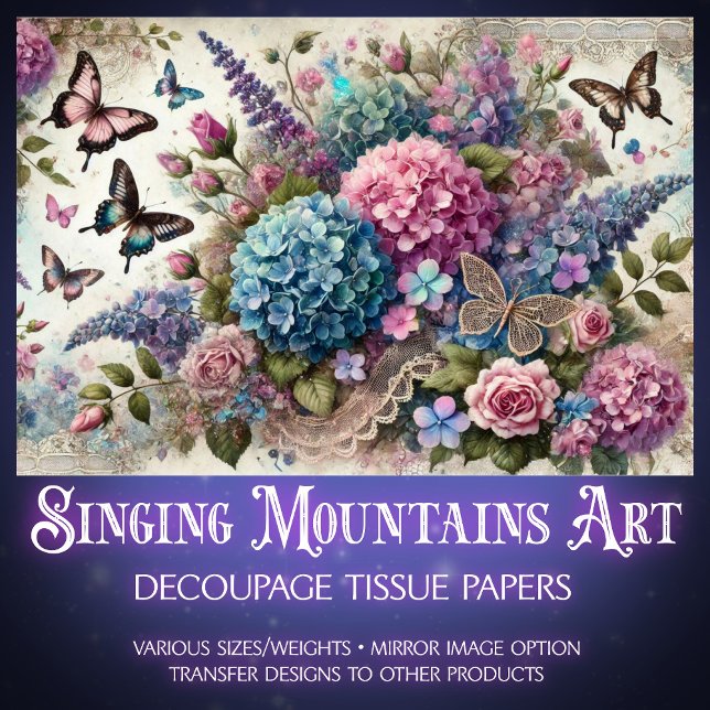 Papel De Seda Pastel Butterfly Kisses & Blush Petals Decoupage  (Criador carregado)