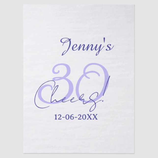 Papel De Seda Pastel cheers 30th birthday purple elegant name da (Frente )