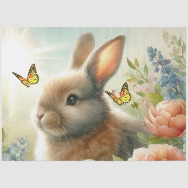 Papel de Seda Pastel Coelhinho e Borboleta (Frente )