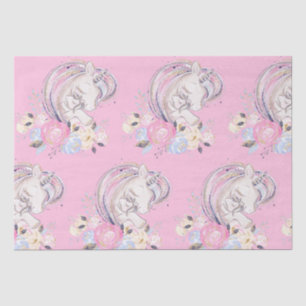 Papel De Seda Pastel Dourado Glitter Unicorn e Bebê com Flor