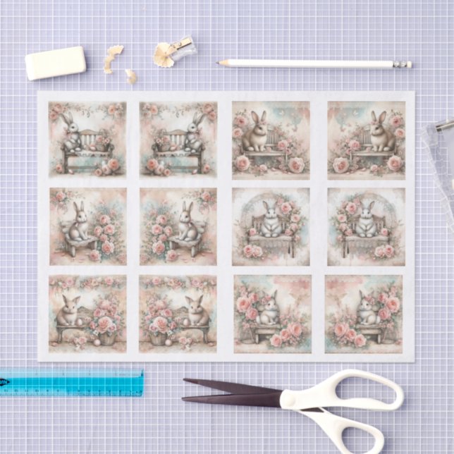Papel De Seda Pastel Easter Bunnies for Shells  Decoupage (Arte )