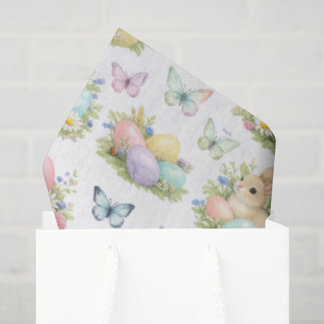 Papel De Seda Pastel Easter Eggs & Bunnies Flowers & Butterflies