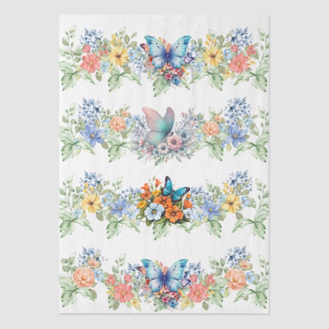 Papel De Seda Pastel Florals & Butterflies Decoupage Paper (Frente )