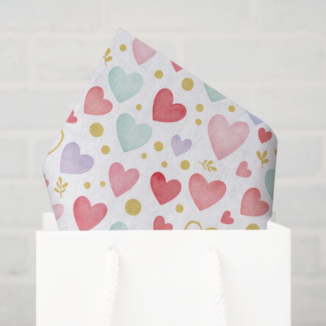 Papel De Seda Pastel Garden Hearts & Gold Botanical Sparkle (Sacola de presentes)