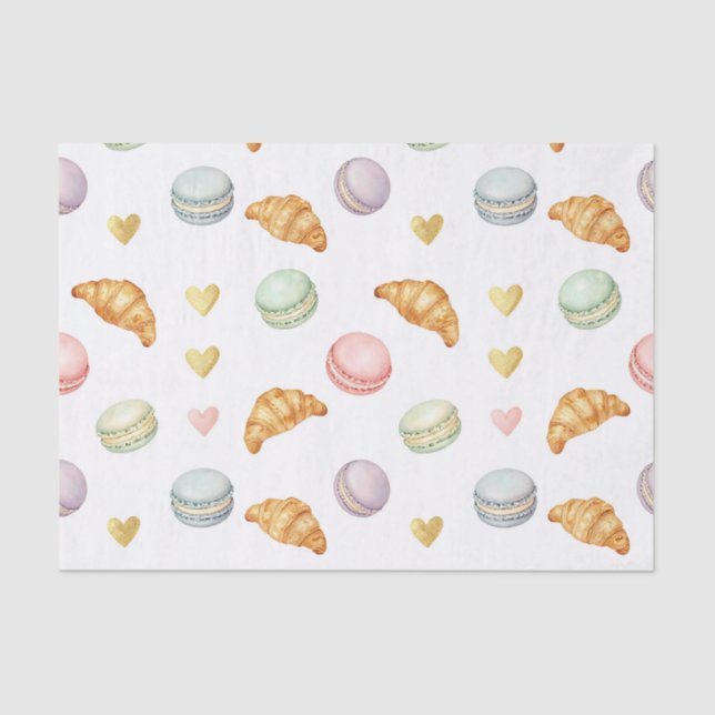 Papel De Seda Pastel Macarons and Croissants Seamless Pattern (Frente )