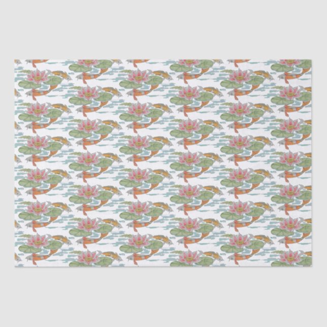 Papel De Seda Pastel Orange Koi Fish Pink Flower Primavera Jardi (Frente )