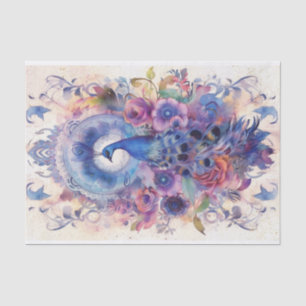 Papel De Seda Pastel Peacock e Florais