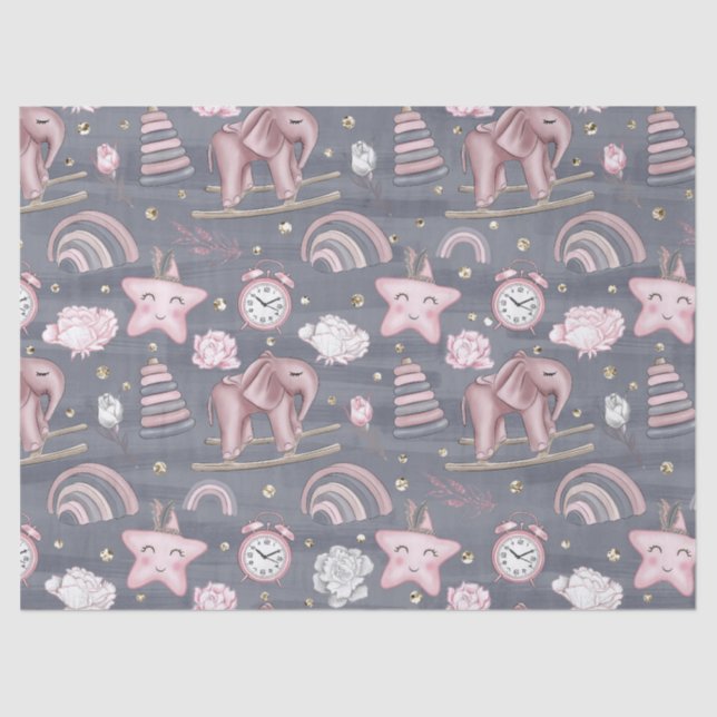 PAPEL DE SEDA PASTEL PINK CINZENTO DE BEBÊS BRANCOS (Frente )