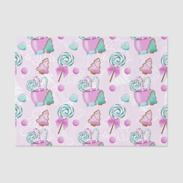 PAPEL DE SEDA PASTEL PINK & GREEN LOLLIPOPS & CHRISTMAS COOKES (Frente )