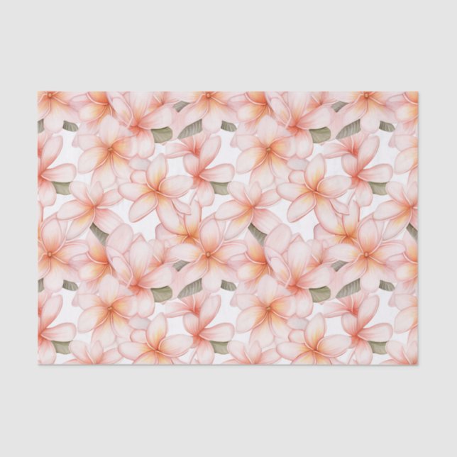 Papel De Seda Pastel Pink Plumeria Frangipani Padrão Floral (Frente )