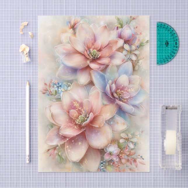 Papel De Seda Pastel Watercolor Magnolia Decoupage (Arte )