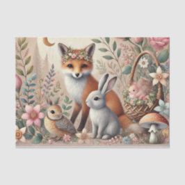 Papel De Seda Pastel Woodland Wildlife Floral Tissue Paper