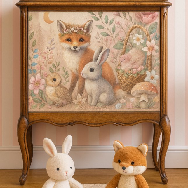 Papel De Seda Pastel Woodland Wildlife Floral Tissue Paper (Sweet woodland decoupage paper perfect for a baby girl’s room soft, whimsical, and full of charm.)