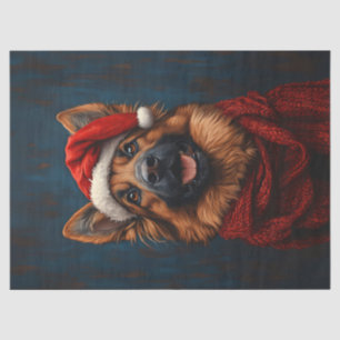 Papel De Seda Pastor Alemão em Decoupage de Chapéu de Papai Noel
