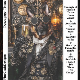 Papel De Seda Pastor Alemão Steampunk, Alsatian BT5 Decoupage