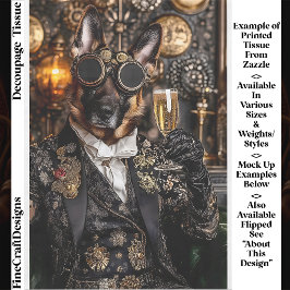 Papel De Seda Pastor Alemão Steampunk, Decoupage Alsaciano BT5R