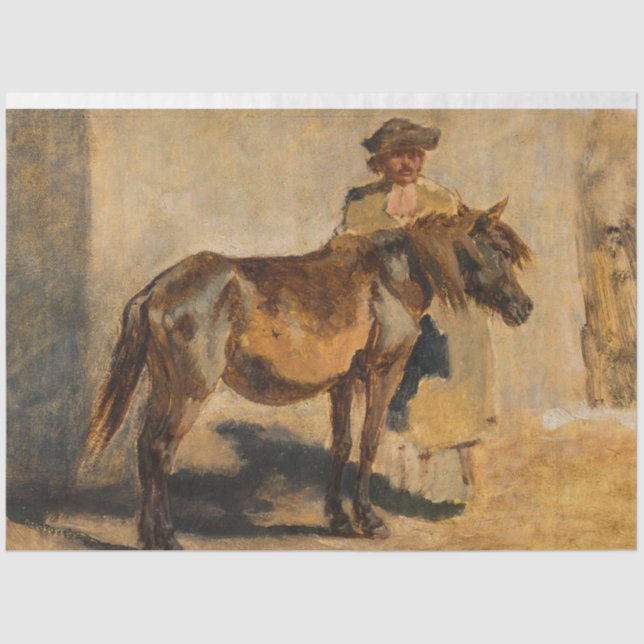 Papel De Seda Pastor Com Cavalo Marrom (Equino) (Frente )