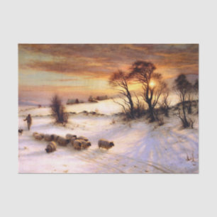 Papel De Seda Pastorícia de Ovelhas numa Paisagem Invernal ao Pô