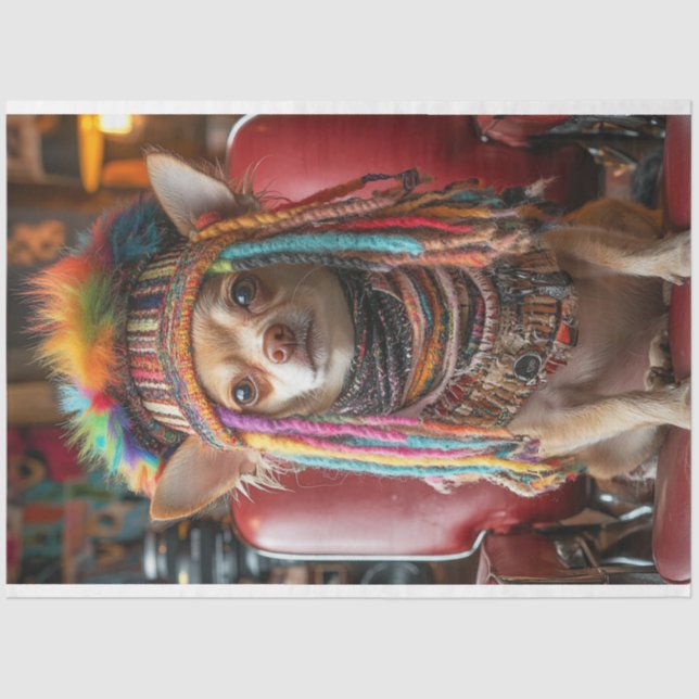 Papel De Seda Patchwork de Chihuahua Whimsical em Decoupage em S (Frente )