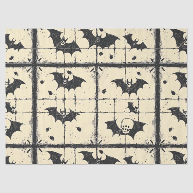Papel De Seda Patchwork de Cream Denim Grunge com Bats (2) (Frente )