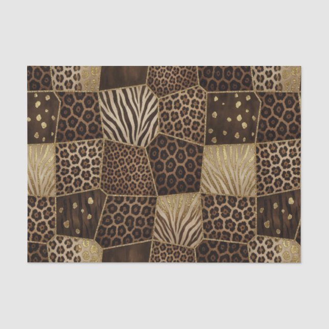 Papel De Seda Patchwork de Estampa Animal Africana | Marrom e Do (Frente )