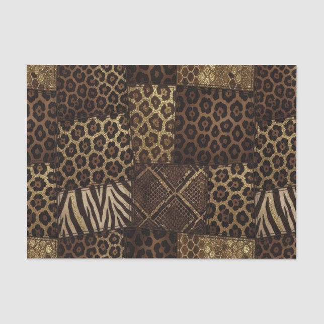 Papel De Seda Patchwork de Estampa Animal Africana | Marrom e Do (Frente )