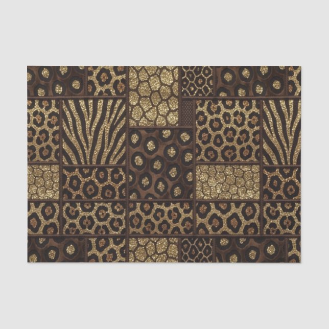 Papel De Seda Patchwork de Estampa Animal Africana | Marrom e Do (Frente )