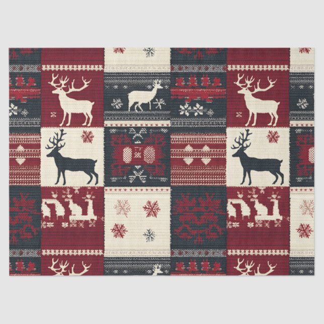 Papel De Seda Patchwork do Fair Isle Knited | Rustic Reindeer (Frente )
